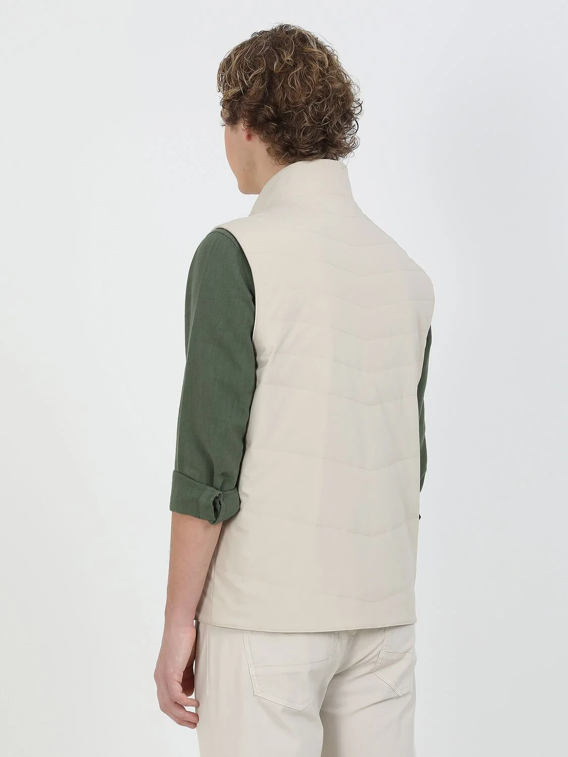 Beige Weaving Puffer Vest - 6
