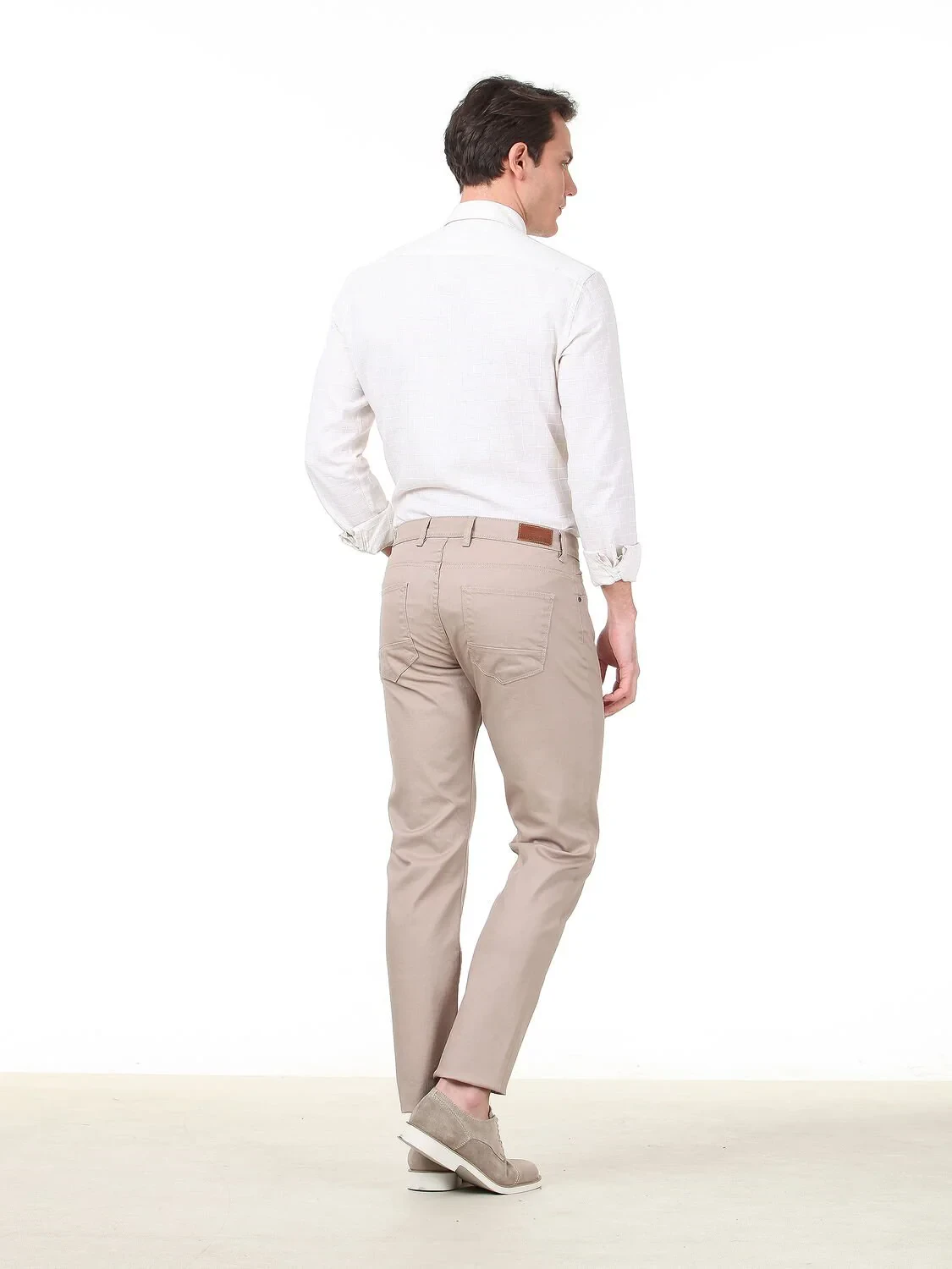 Beige Weaving Regular Fit Casual Cotton Blended Trousers - 4