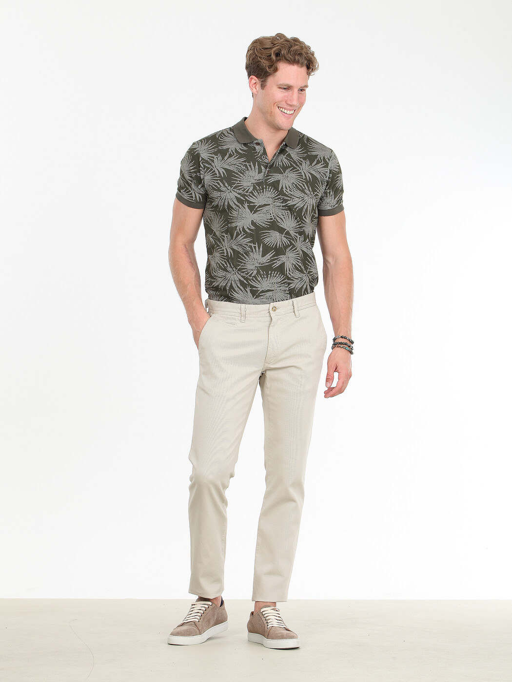 Beige Weaving Regular Fit Casual Cotton Blended Trousers - 2