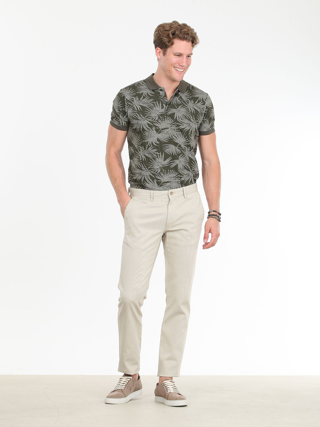 Beige Weaving Regular Fit Casual Cotton Blended Trousers - 2