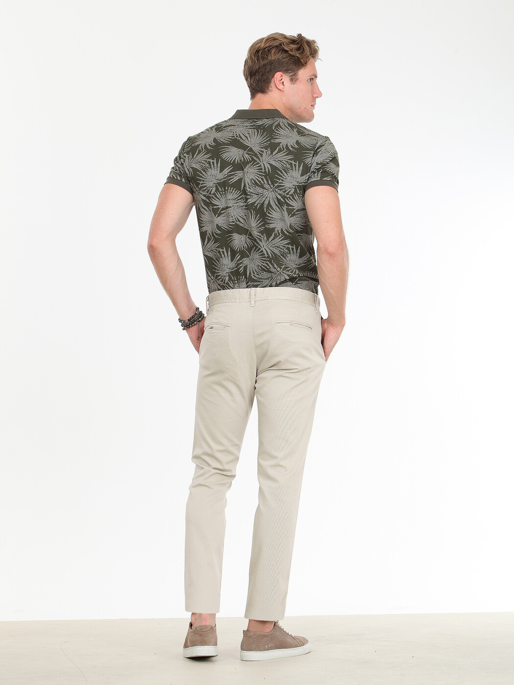 Beige Weaving Regular Fit Casual Cotton Blended Trousers - 4