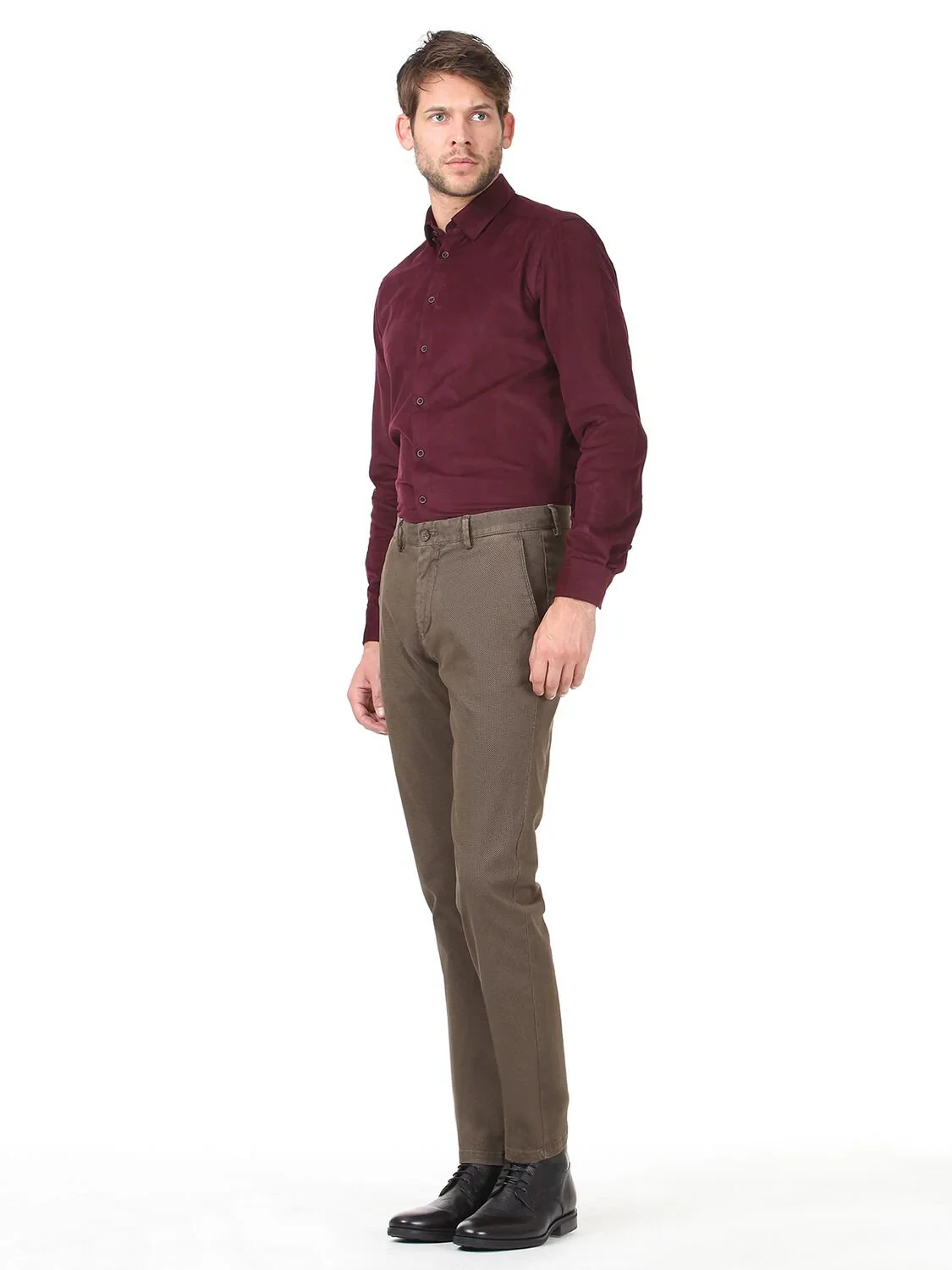 Beige Weaving Regular Fit Casual Cotton Blended Trousers - 2