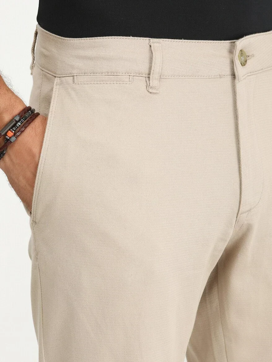 Beige Weaving Regular Fit Casual Cotton Blended Trousers - 4