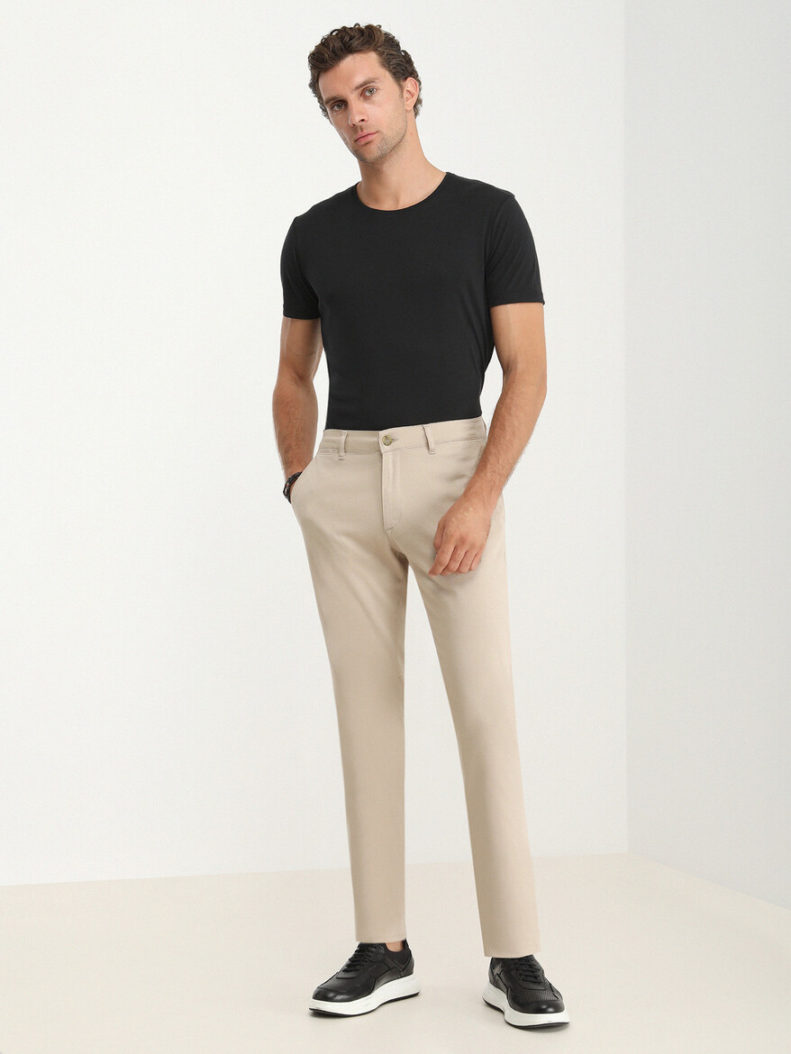 Beige Weaving Regular Fit Casual Cotton Blended Trousers - 3