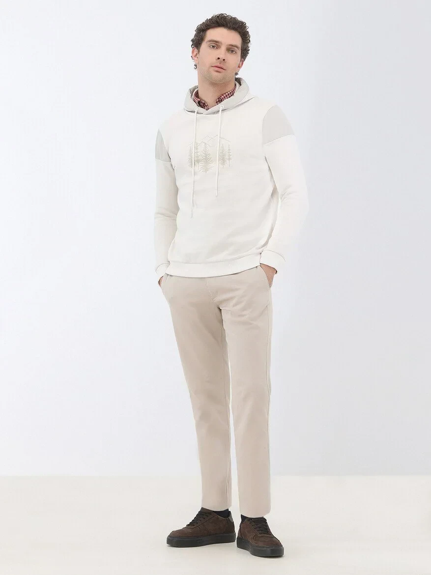 Beige Weaving Regular Fit Casual Cotton Blended Trousers 