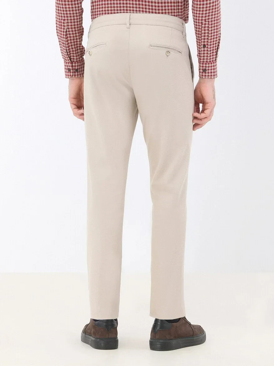 Beige Weaving Regular Fit Casual Cotton Blended Trousers - 5
