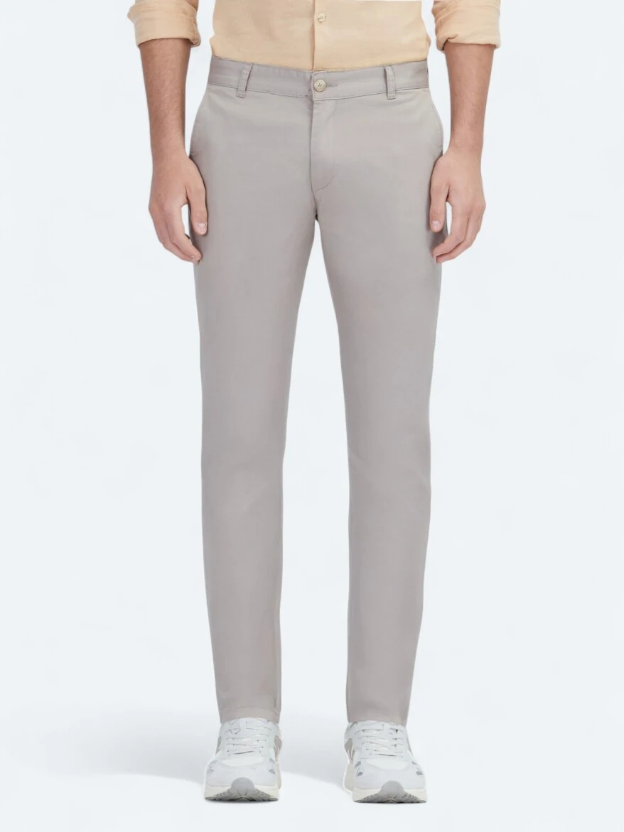 Beige Weaving Regular Fit Casual Cotton Blended Trousers - KİP