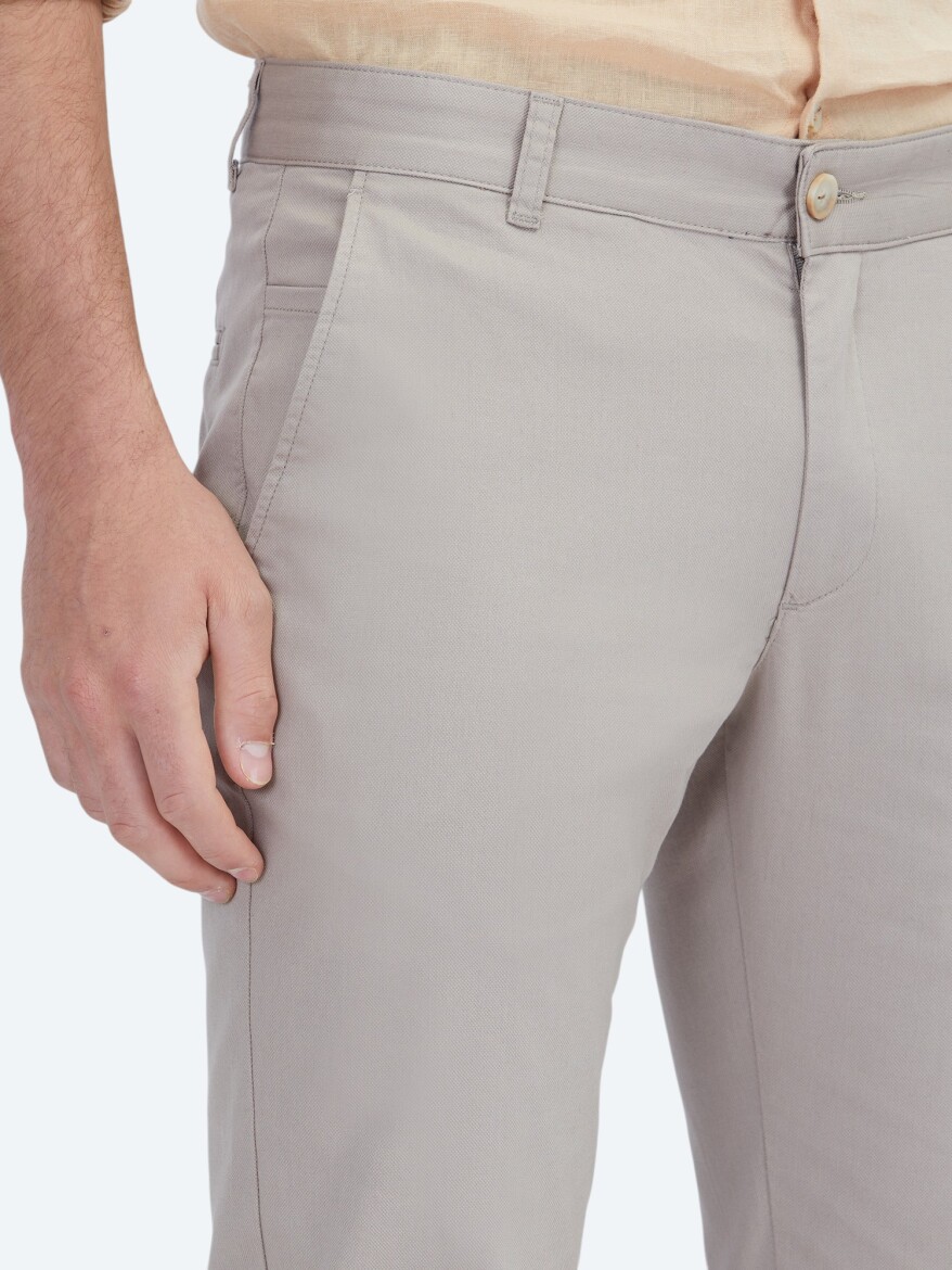 Beige Weaving Regular Fit Casual Cotton Blended Trousers - 3