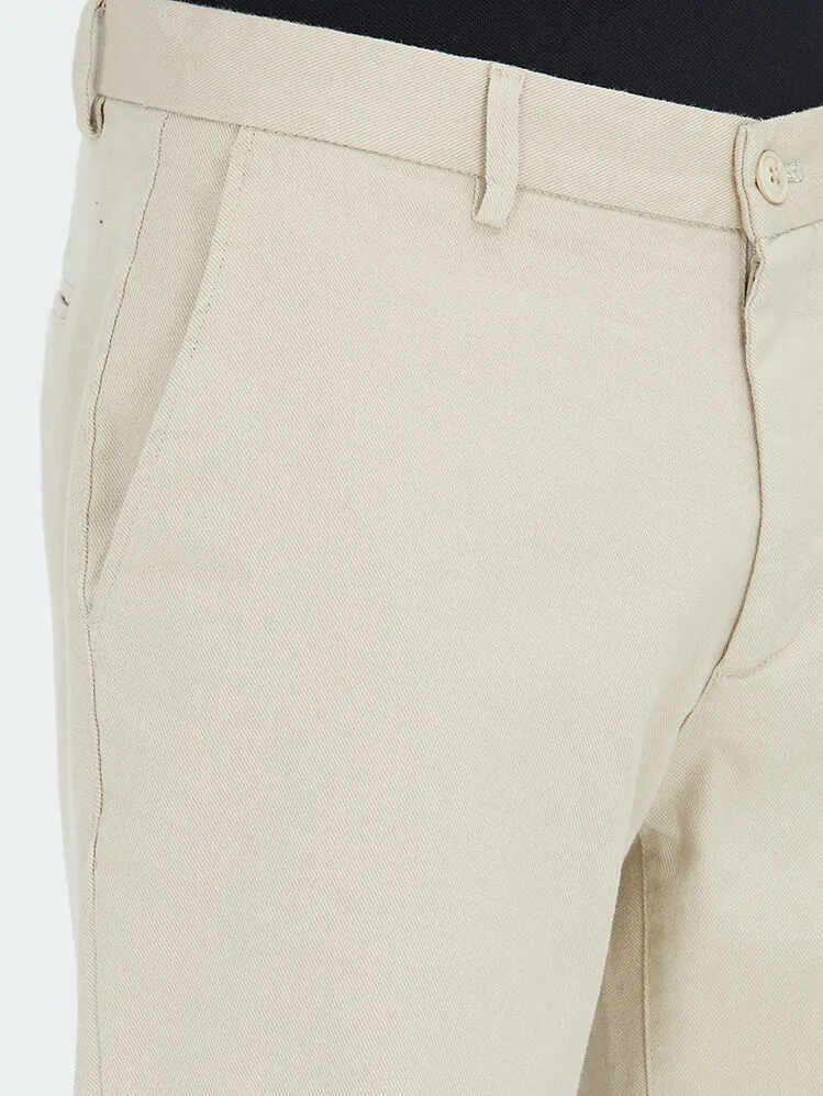 Beige Weaving Regular Fit Casual Cotton Blended Trousers - 3
