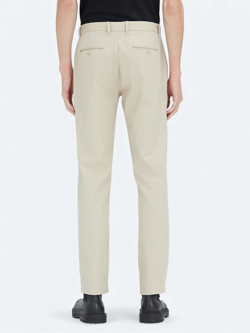 Beige Weaving Regular Fit Casual Cotton Blended Trousers - 4
