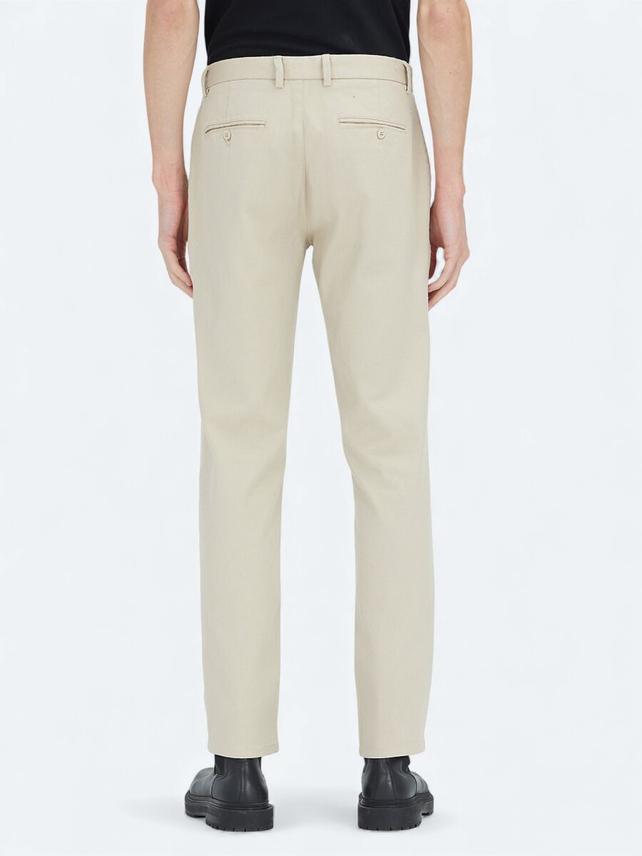 Beige Weaving Regular Fit Casual Cotton Blended Trousers - 4