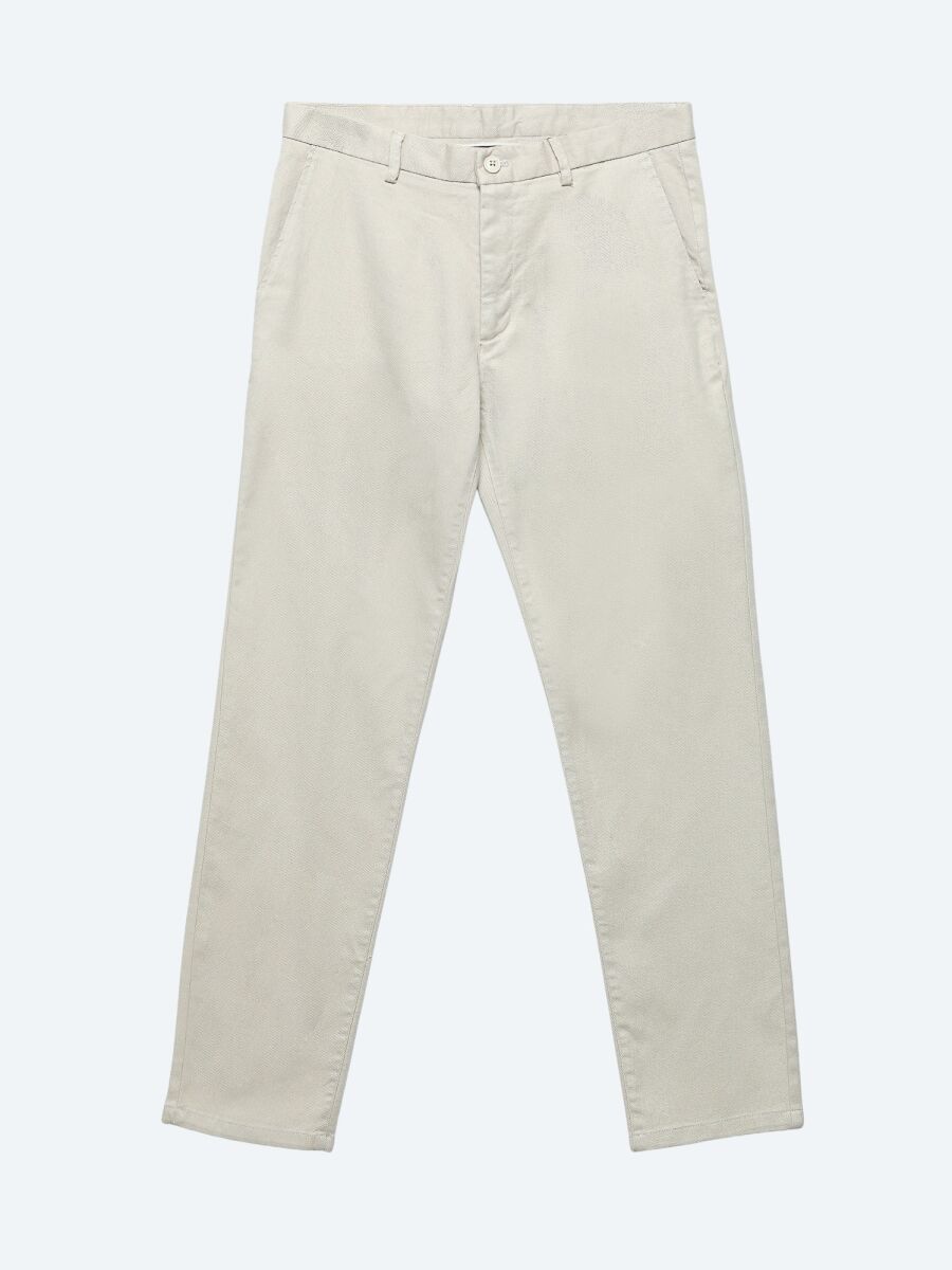 Beige Weaving Regular Fit Casual Cotton Blended Trousers - 5