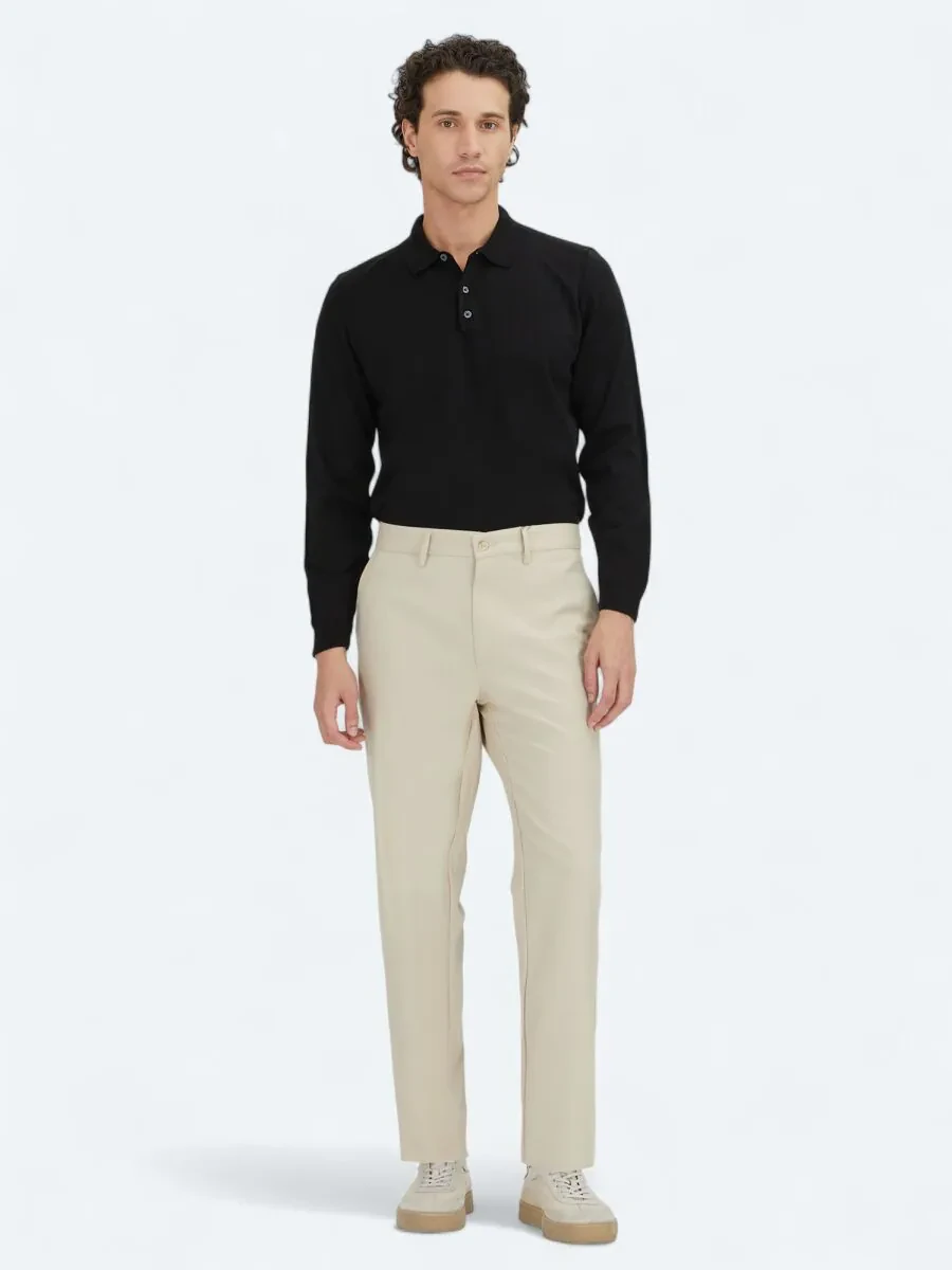 Beige Weaving Regular Fit Casual Trousers - 1