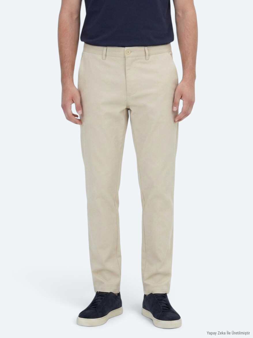 Beige Weaving Regular Fit Casual Trousers - 2