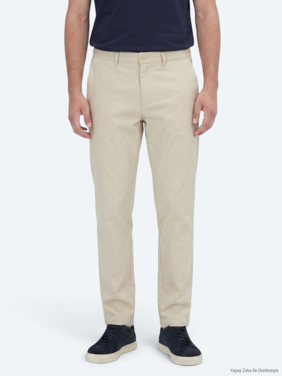 Beige Weaving Regular Fit Casual Trousers - 2