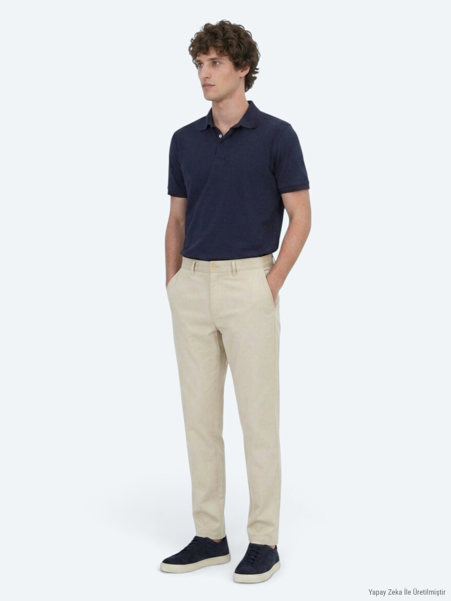 Beige Weaving Regular Fit Casual Trousers - 3