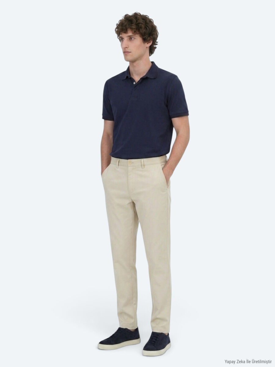 Beige Weaving Regular Fit Casual Trousers - 3