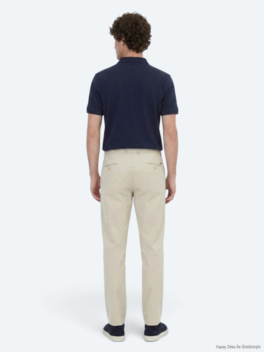 Beige Weaving Regular Fit Casual Trousers - 4