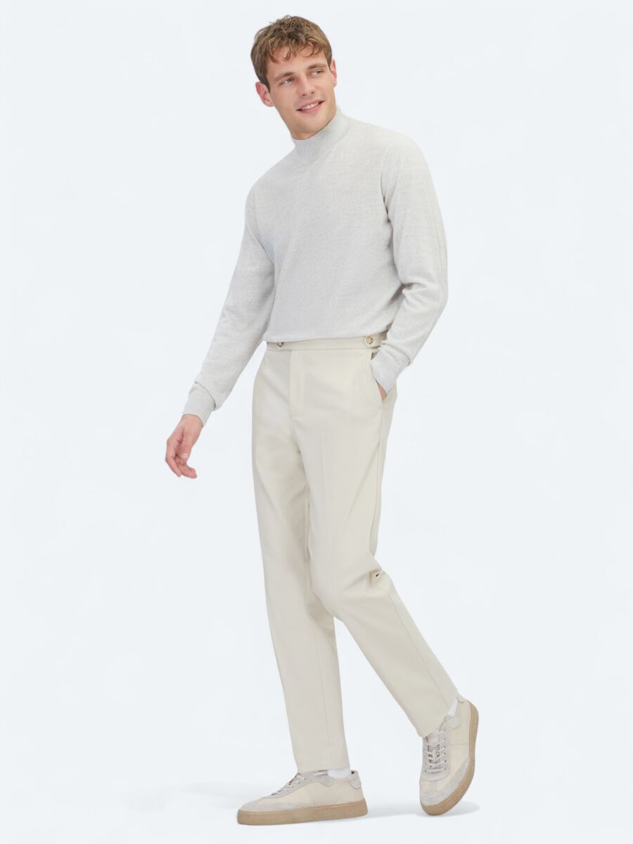 Beige Weaving Regular Fit Smart Casual Cotton Blended Trousers - 2
