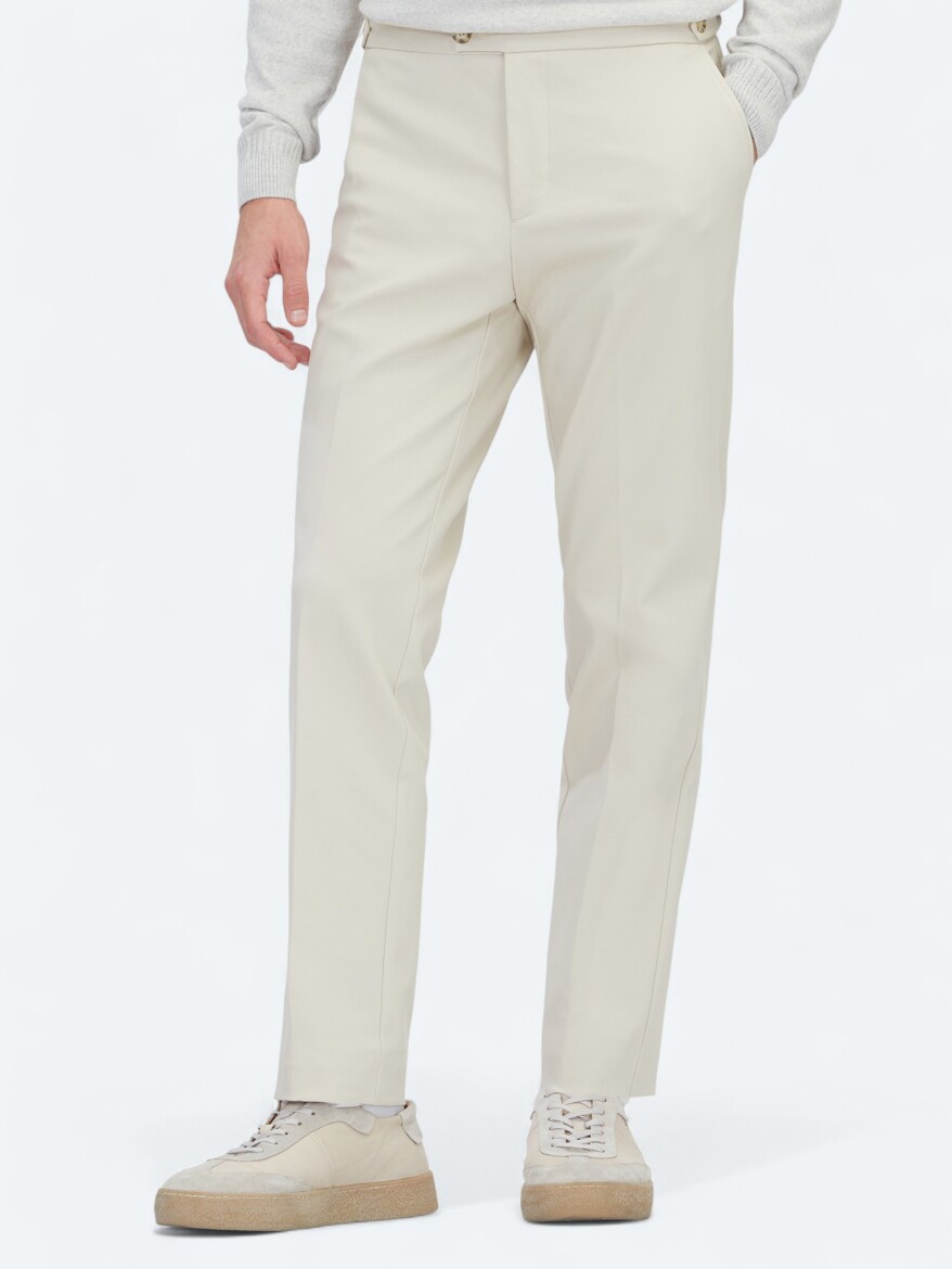 Beige Weaving Regular Fit Smart Casual Cotton Blended Trousers - 3