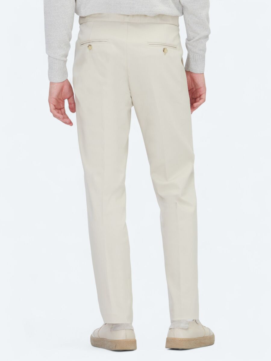 Beige Weaving Regular Fit Smart Casual Cotton Blended Trousers - 5