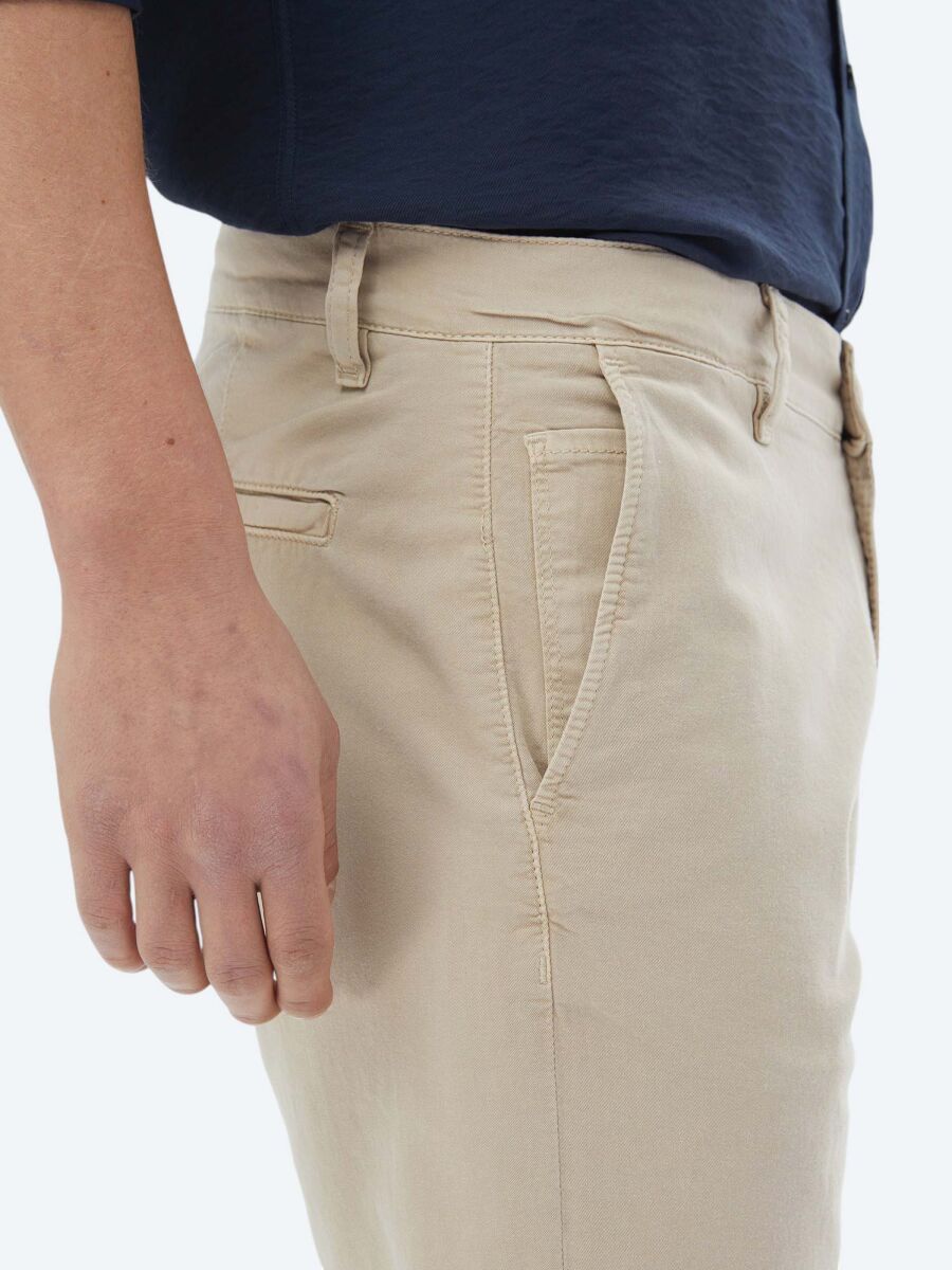 Beige Weaving Slim Fit Casual Cotton Blended Bermuda - 5