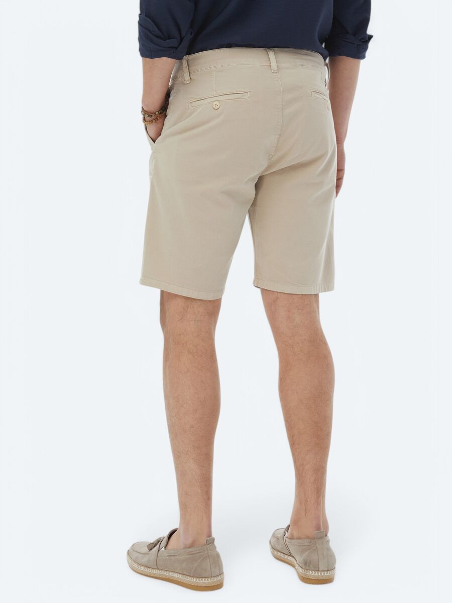 Beige Weaving Slim Fit Casual Cotton Blended Bermuda - 8