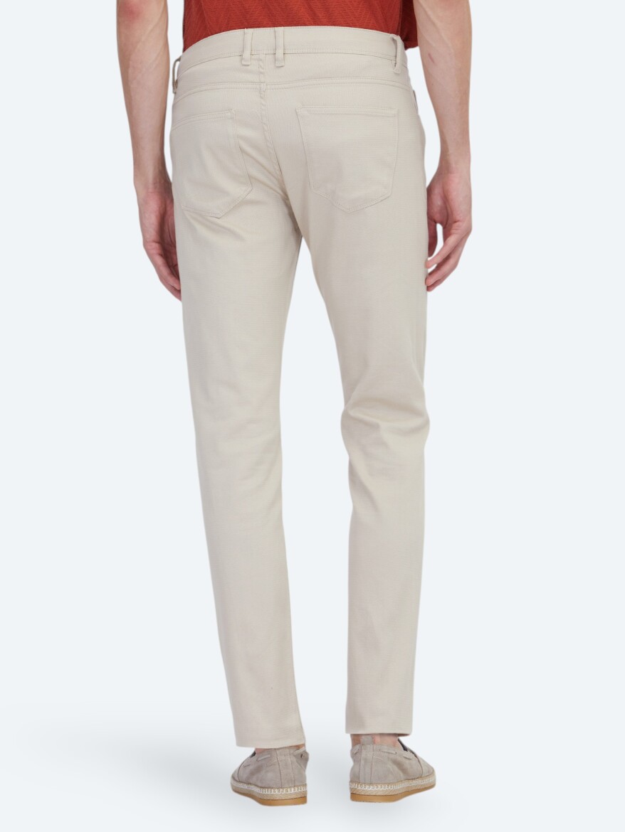 Beige Weaving Slim Fit Casual Cotton Blended Trousers - 5