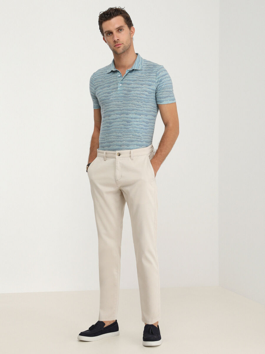Beige Weaving Slim Fit Casual Cotton Blended Trousers - 2