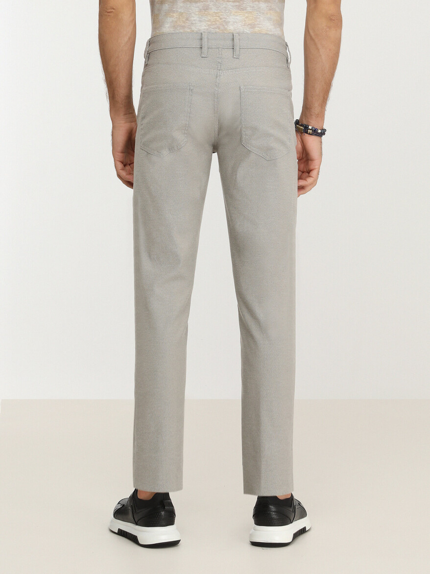 Beige Weaving Slim Fit Casual Cotton Blended Trousers - 4