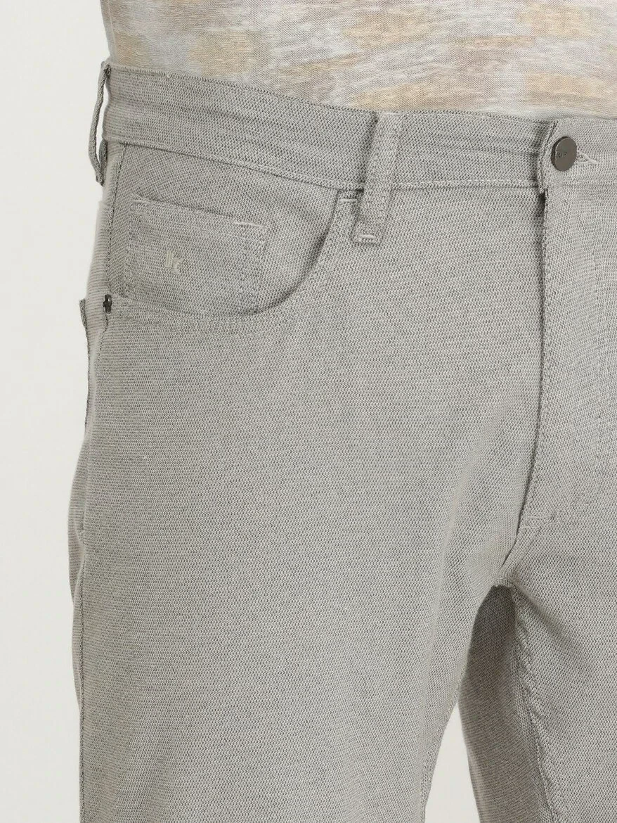 Beige Weaving Slim Fit Casual Cotton Blended Trousers - 3