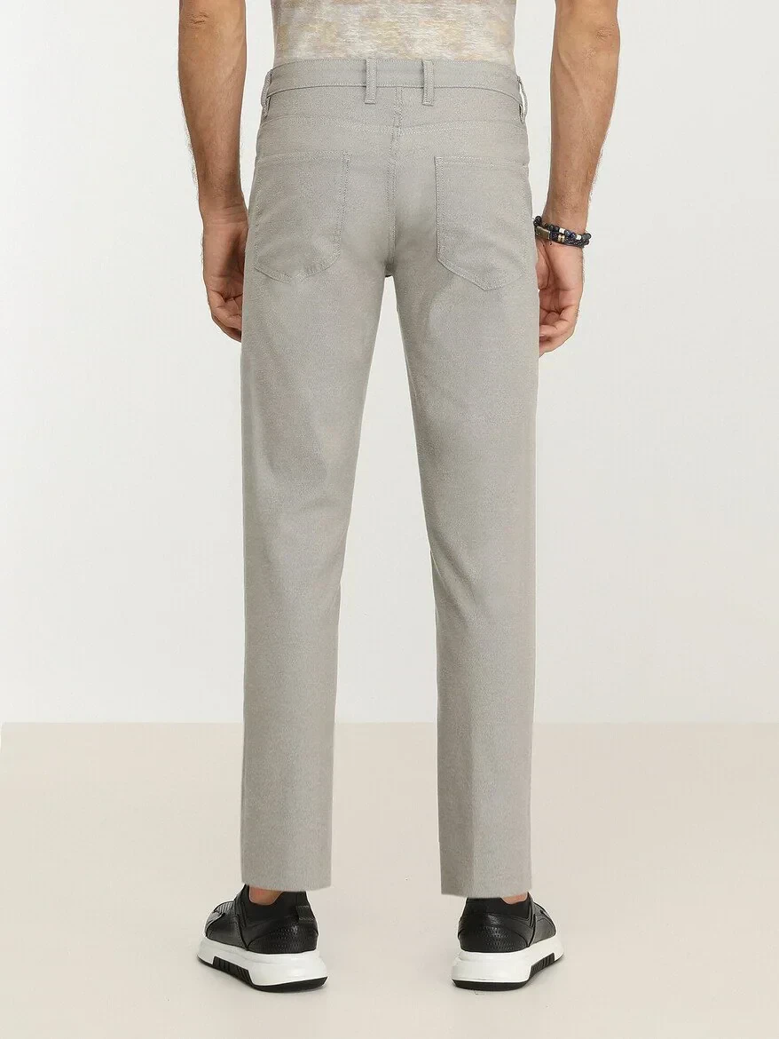 Beige Weaving Slim Fit Casual Cotton Blended Trousers - 4