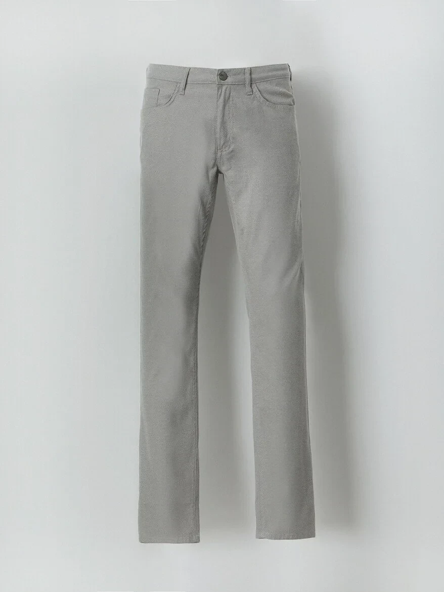 Beige Weaving Slim Fit Casual Cotton Blended Trousers - 5