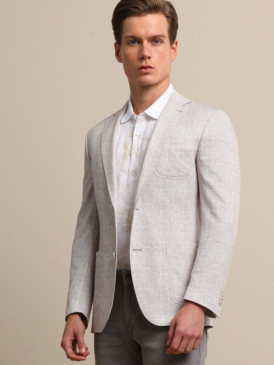 Bej Baskılı Modern Fit Örme Ceket - 3