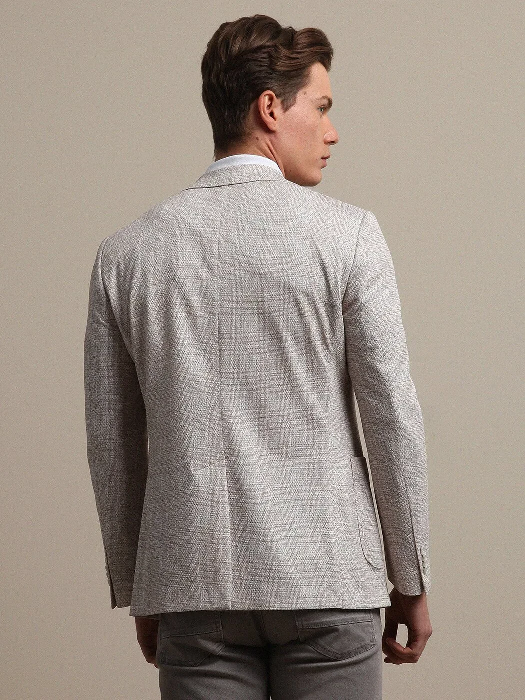 Bej Baskılı Modern Fit Örme Ceket - 4