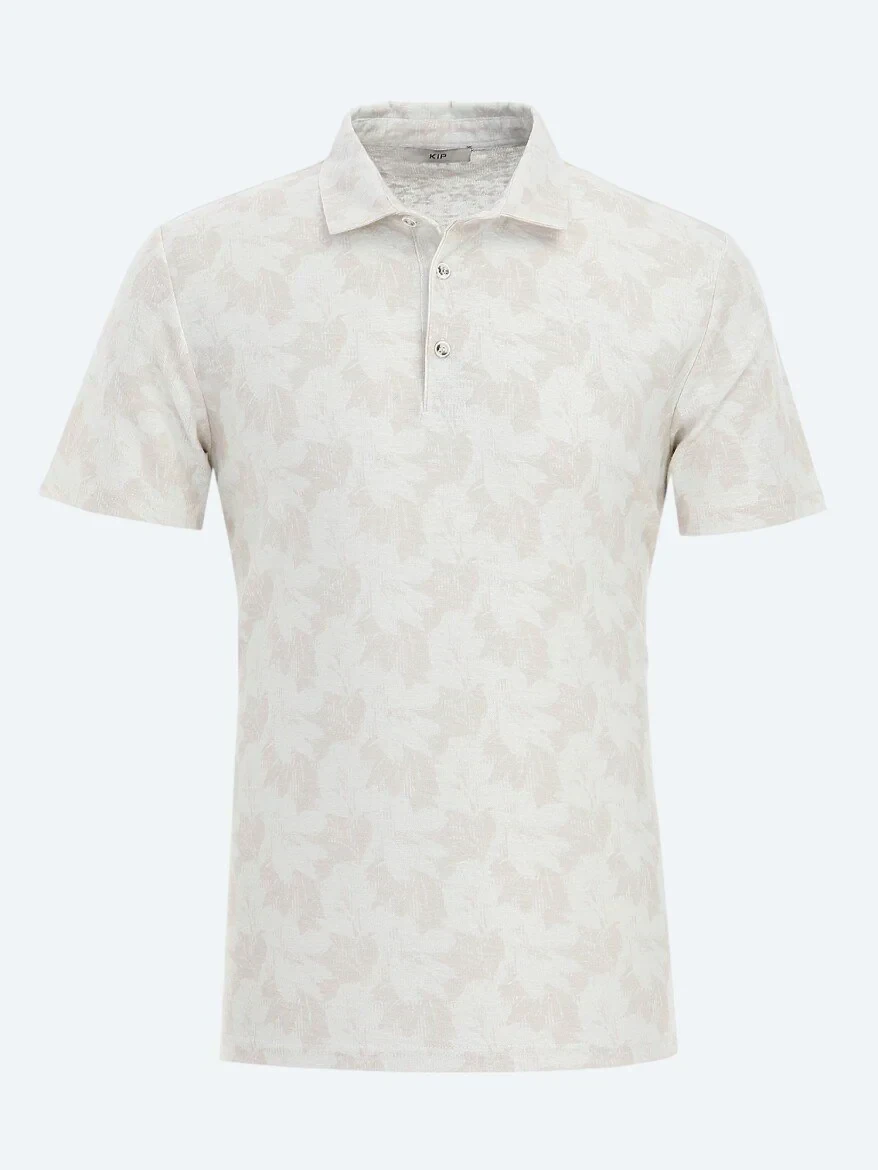 Bej Baskılı Polo Yaka Pamuk Karışımlı T-Shirt - 6