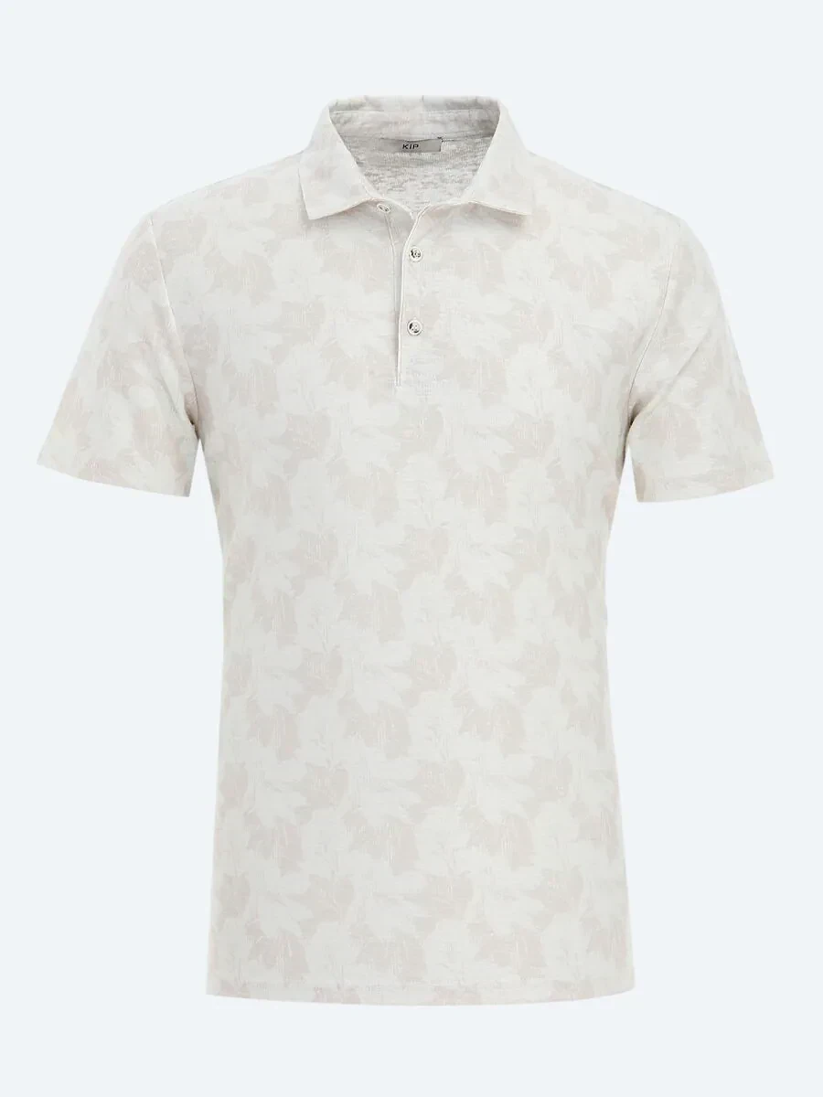 Bej Baskılı Polo Yaka Pamuk Karışımlı T-Shirt - 6
