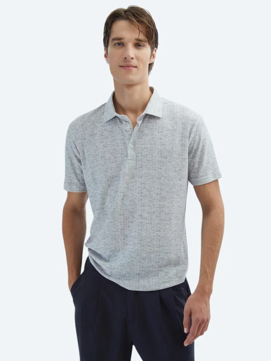 Bej Baskılı Polo Yaka Pamuk Karışımlı T-Shirt - 1