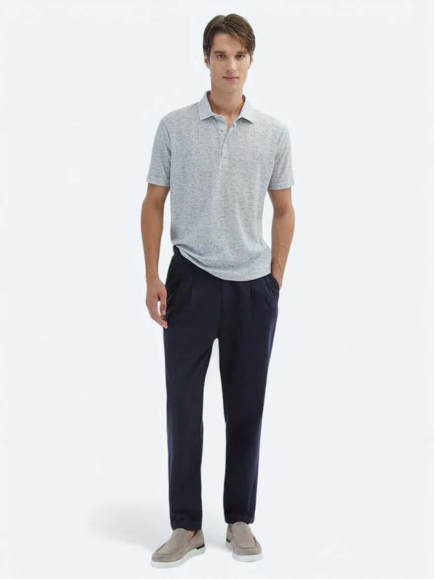 Bej Baskılı Polo Yaka Pamuk Karışımlı T-Shirt - 2
