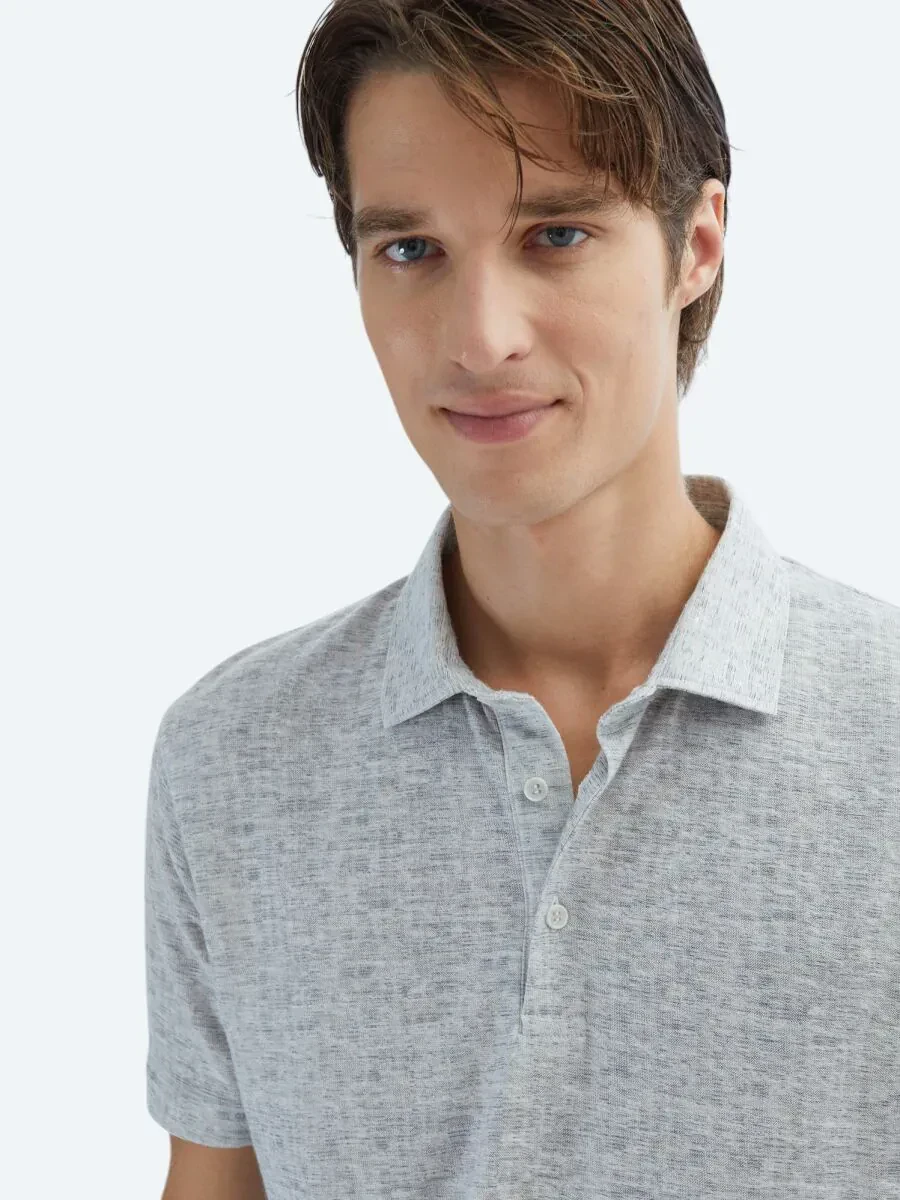 Bej Baskılı Polo Yaka Pamuk Karışımlı T-Shirt - 3