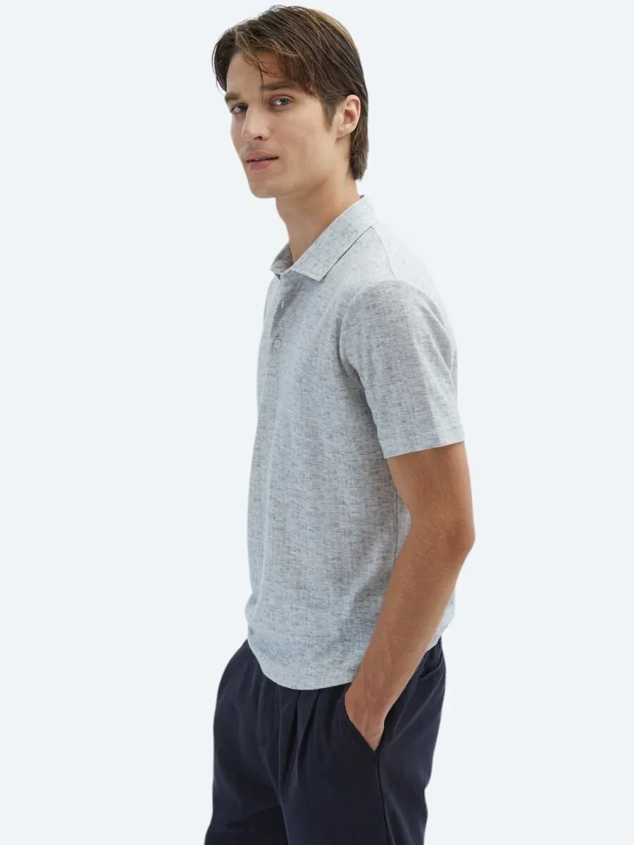 Bej Baskılı Polo Yaka Pamuk Karışımlı T-Shirt - 4
