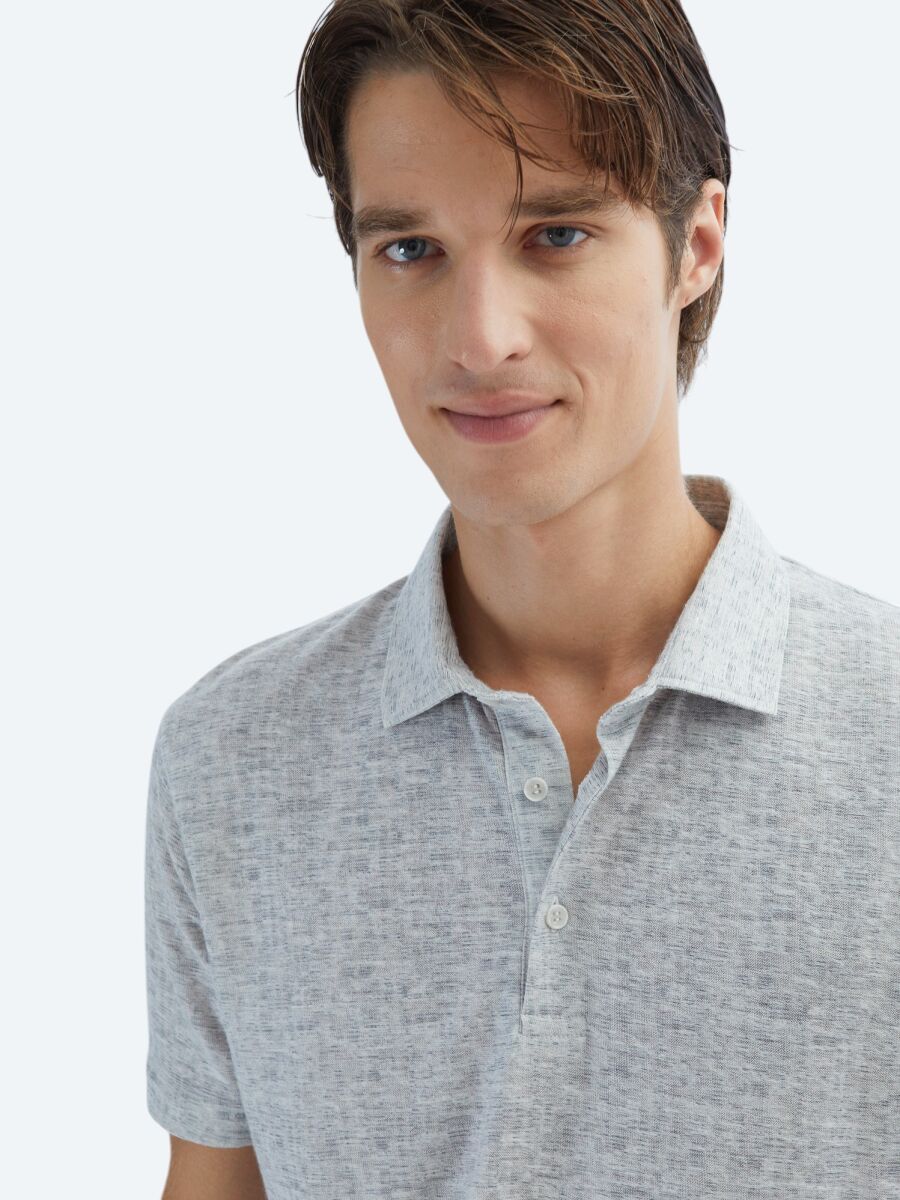 Bej Baskılı Polo Yaka Pamuk Karışımlı T-Shirt - 3