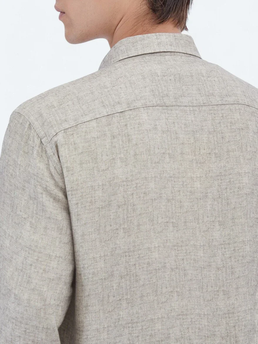 Bej Baskılı Regular Fit Dokuma Casual Gömlek - 4