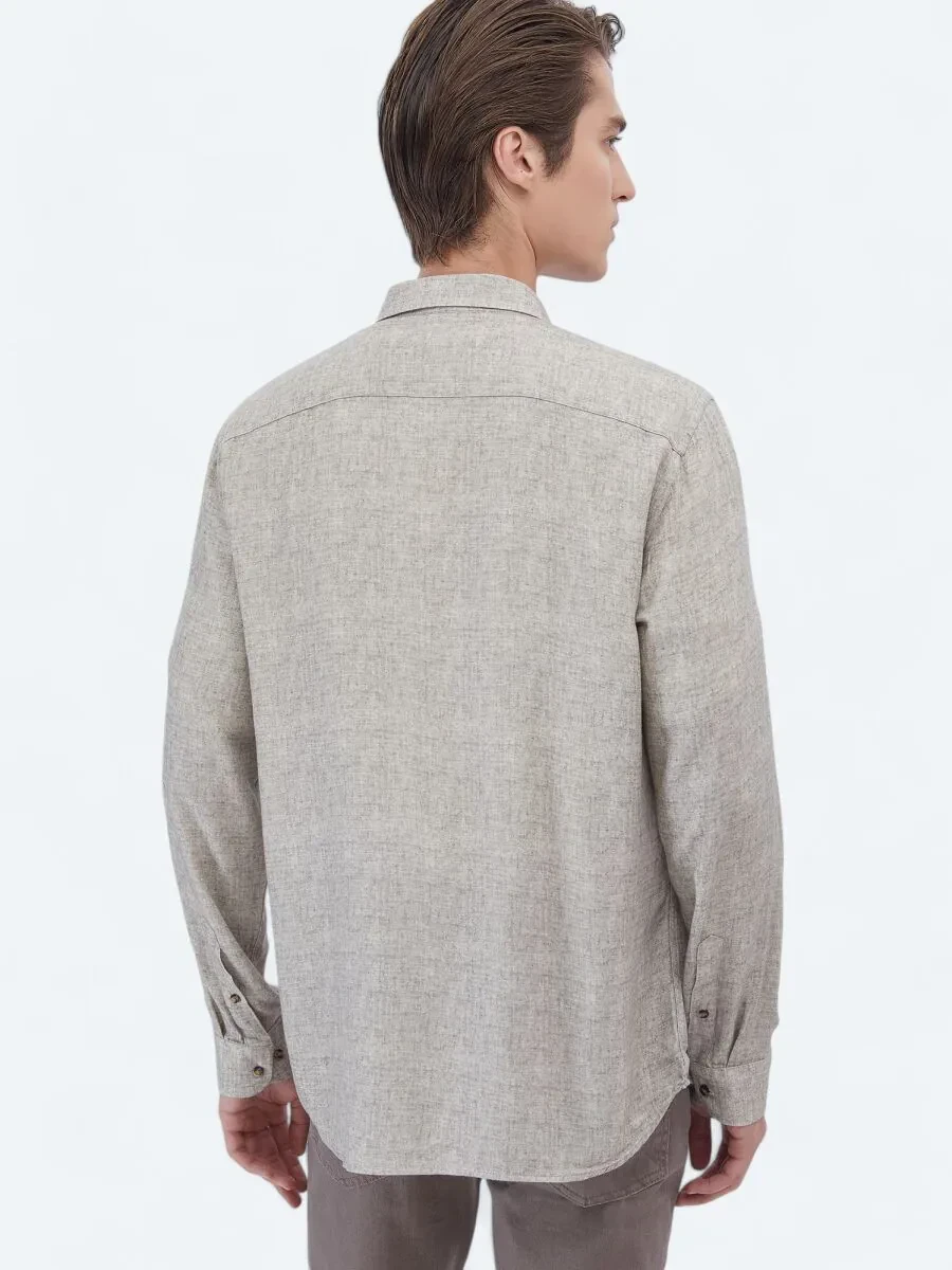 Bej Baskılı Regular Fit Dokuma Casual Gömlek - 5