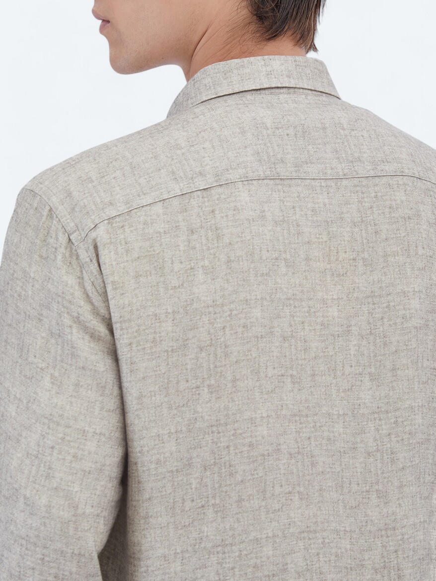 Bej Baskılı Regular Fit Dokuma Casual Gömlek - 4