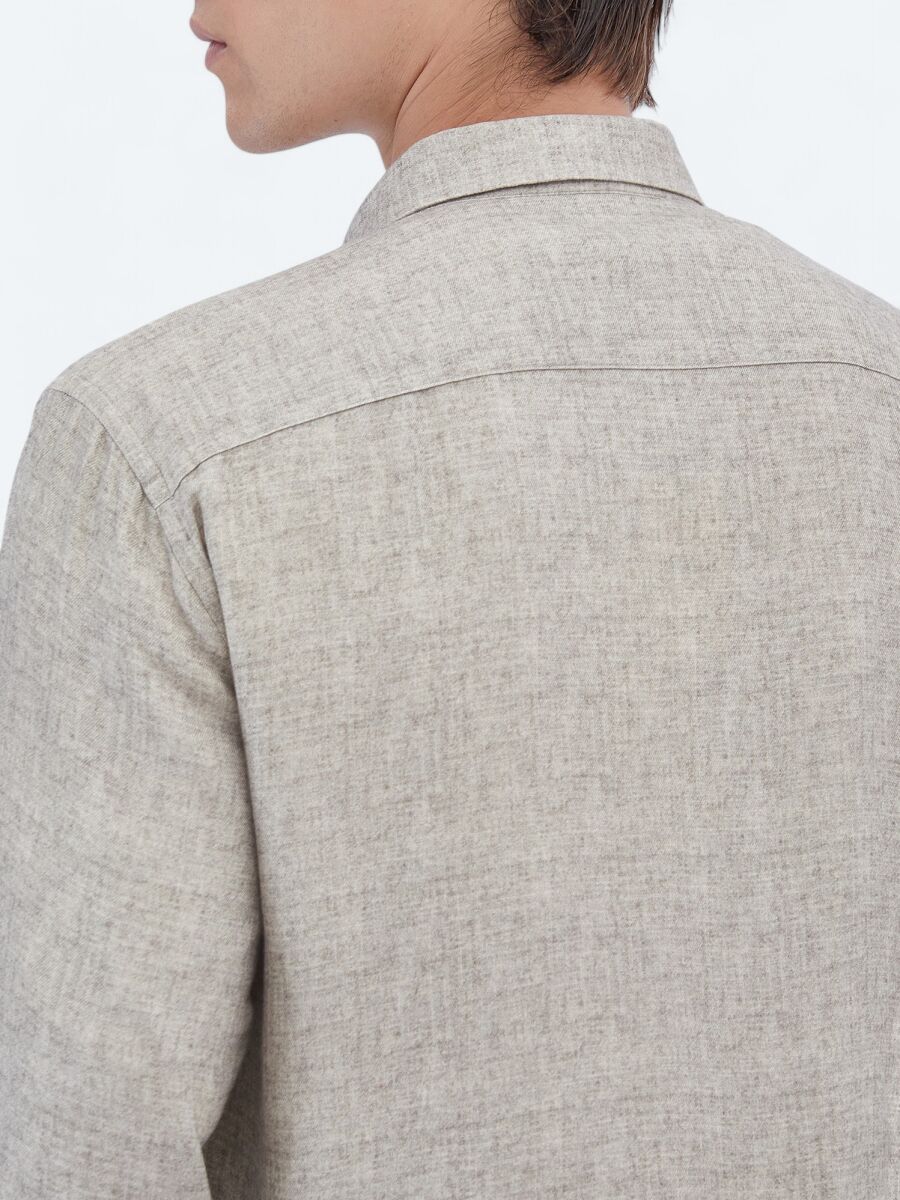 Bej Baskılı Regular Fit Dokuma Casual Gömlek - 4