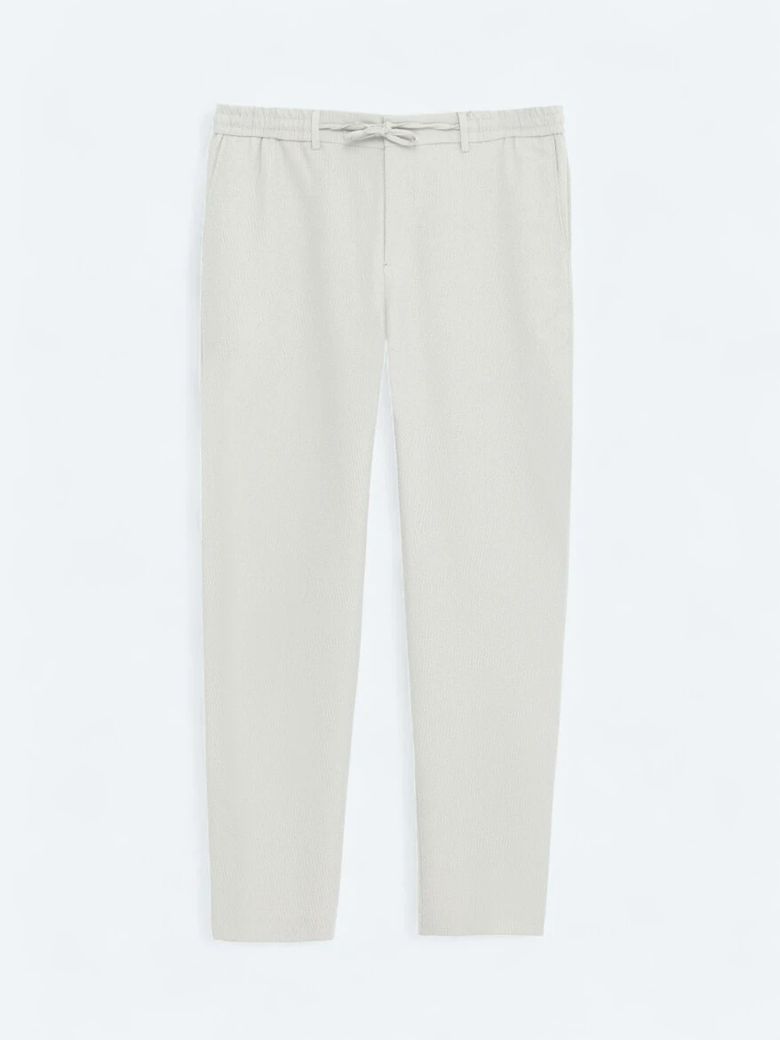 Bej Çizgili Dokuma Jogging Fit Casual Pantolon 