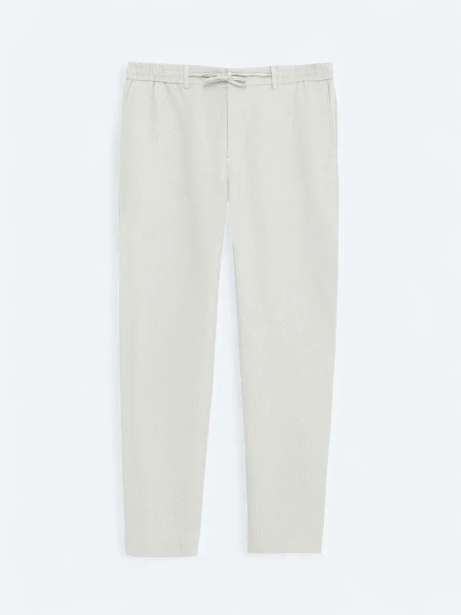 Bej Çizgili Dokuma Jogging Fit Casual Pantolon - 1