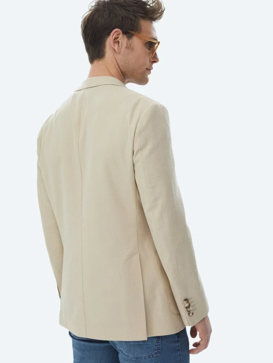Bej Çizgili Modern Fit Pamuk Karışımlı Ceket - 9