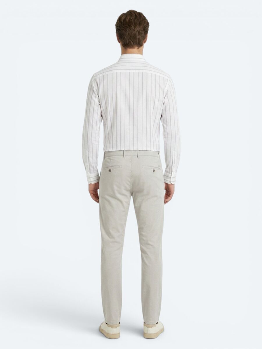 Bej Çizgili Regular Fit Dokuma Casual Pamuk Karışımlı Gömlek - 5